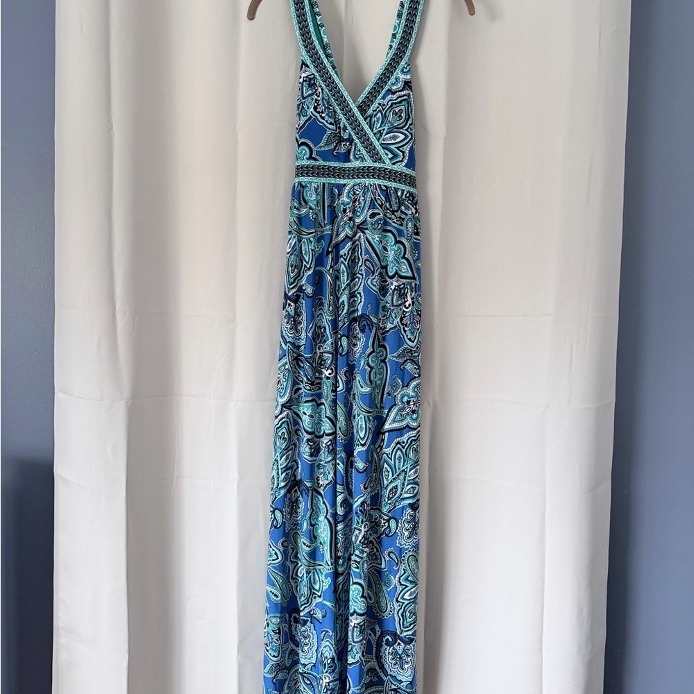 INC International Concepts Teal and Blue Paisley Maxi Dress